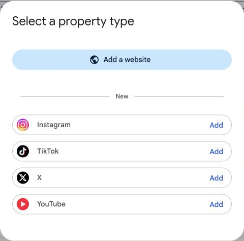 Actual Add property dialog showing Instagram